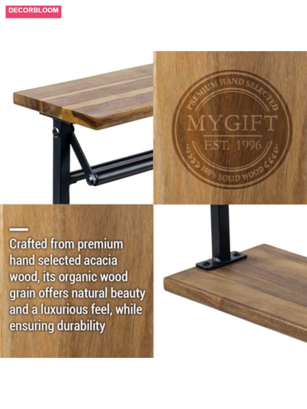 Acacia Wood Paper Towel Holder with Top Shelf and Matte Black Metal Frame - Picture 4 of 6